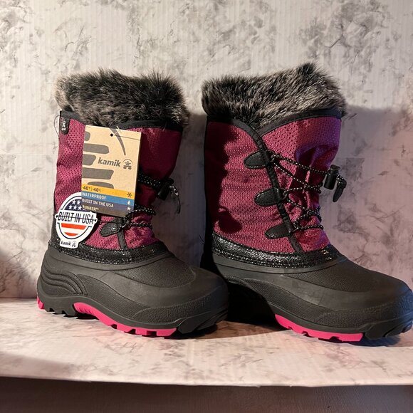 Kids Kamik Boots NWT‎ Size 7 Cozy Waterproof Warm Purple/Black - Picture 4 of 7